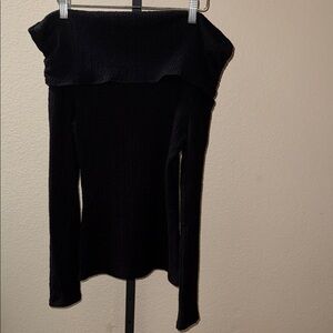 NWT Zara Black Cotton Blend Cowl Off Shoulder Crepe Knit Sweater Women’s Size L